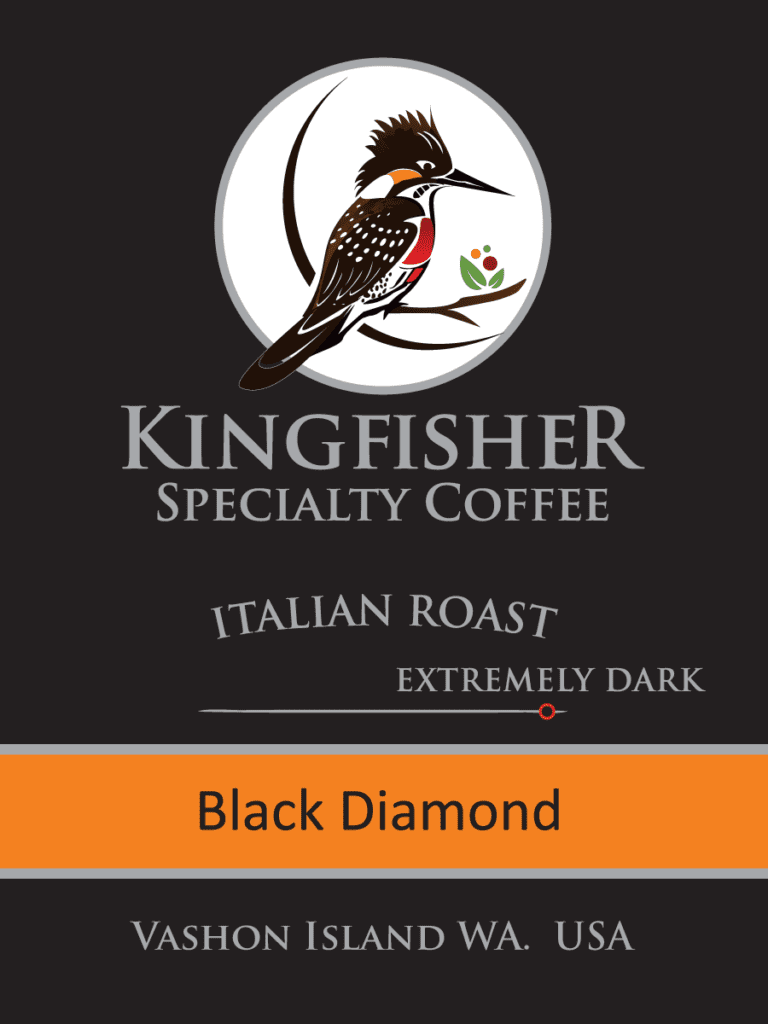 A black diamond coffee is featured on the label.