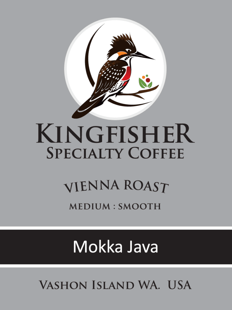 A label for a coffee brand with a bird on it.